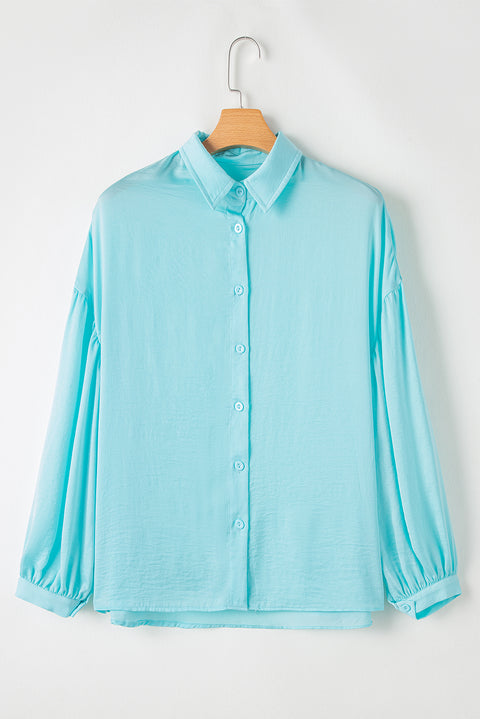 Iceland Blue Solid Puff Sleeve Loose Fit Buttoned Shirt