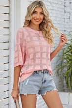 Light Pink Eyelet Checker Knit Half Sleeve Top