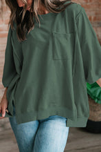 Laurel Green Exposed Seam Chest Pocket Split Loose T Shirt