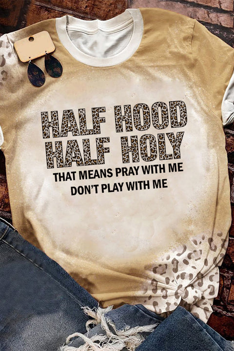 Khaki HALF HOOD HALF HOLY Leopard Short Sleeve T Shirt