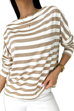 Khaki Striped Boat Neck Long Sleeve Top