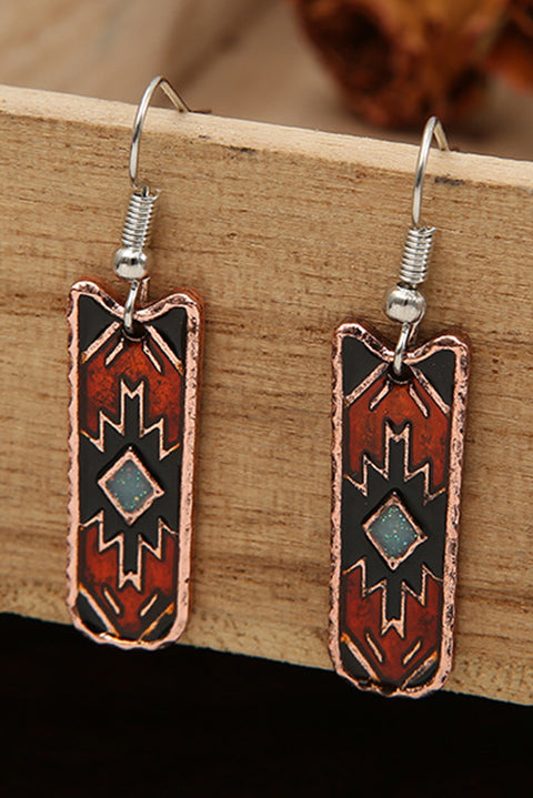 Burgundy Western Aztec Pattern Alloy Dangle Earrings