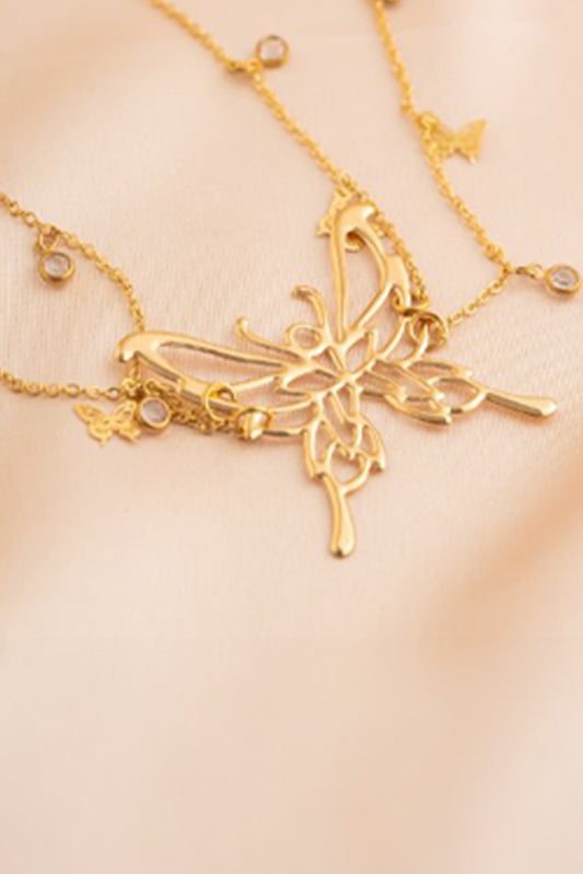 Gold Butterfly Decor Tassel Plate Alloy Layered Waist Chain