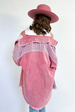 Pink Retro Distressed Houndstooth Patchwork Denim Jacket