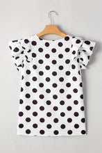 White Polka Dot Print Ruffled Sleeve V Neck Blouse