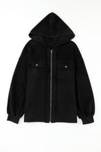 Green Flap Pocket Drawstring Hood Zip Up Jacket