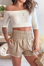 Khaki Smocked Elastic High Waist Casual Shorts