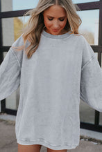 Light Grey Ribbed Corded Oversized Sweatshirt