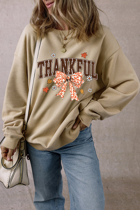 Parchment THANKFUL Leopard Bow Fall Vibe Graphic Sweatshirt