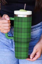 Dark Green Plaid Print Handle Stainless Vacuum Cup 1200ML