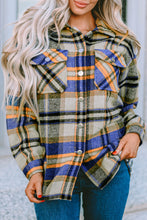 Blue Geometric Plaid Print Pocketed Shacket