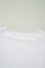 White Eyelet Pattern Boat Neck Casual Tee