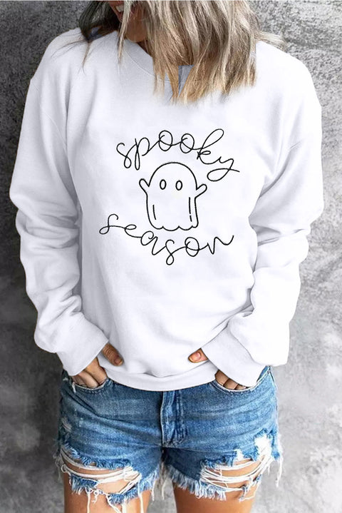 Beige Cute Ghost Spooky Season Graphic Halloween Sweatshirt