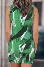 Green Palm Print Hollow Out Wrap Tie Mini Dress