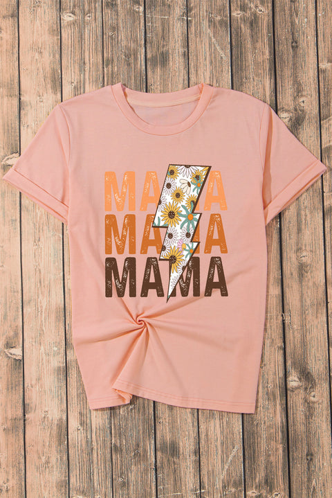 Pink MAMA Sunflower Bolt Graphic T Shirt