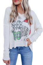 White HOHOHO Christmas Graphic Wide Rib Long Sleeve Top