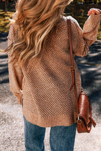 Dark Brown Loose Eyelet V Neck Drop Shoulder Sweater