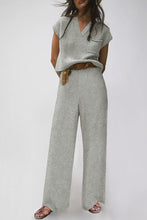 Black Knitted V Neck Sweater and Casual Pants Set