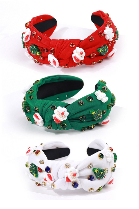 Fiery Red Cartoon Christmas Pattern Rhinestone Knotted Headband