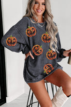 Black Sequined Jack O Lantern Corded Baggy Sweatshirt