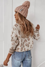 Brown Two-tone Ribbed Trim Contrast Leopard Sweater