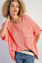 Fresh Salmon Rolled Cuffs Loose Knit Tee with Slits