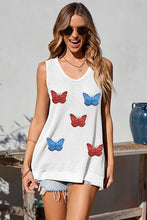 White Sequin Butterfly Graphic Waffle Knit Tank Top