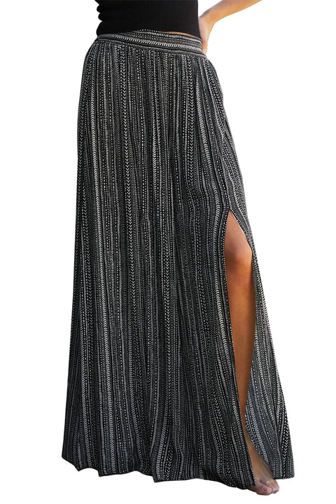 Black Printed Striped Printed Slit Wide Leg High Waist Pants