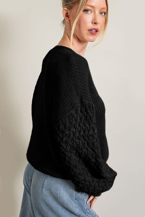 Parchment Cable Knit Sleeve Drop Shoulder Sweater