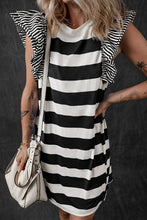 Black Stripe Contrast Ruffled Sleeve T-shirt Dress