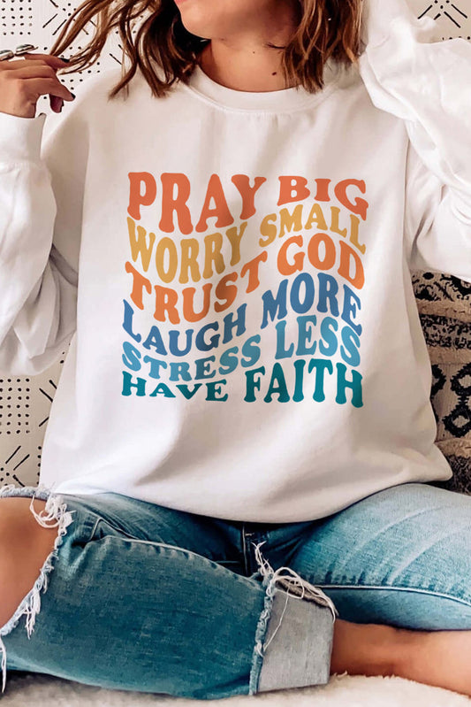 Beige Slogan Letters Print Long Sleeve Pullover Sweatshirt