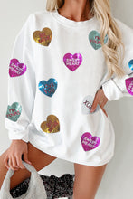 White Valentines Slogan Heart Sequin Corded Baggy Sweatshirt