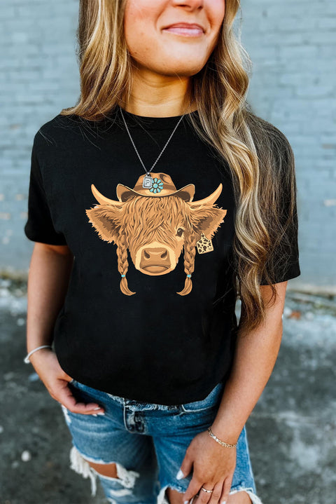 Black Western Heifer Graphic Fashion Cotton Tee