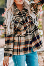 Orange Geometric Plaid Print Pocketed Shacket