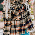 Orange Geometric Plaid Print Pocketed Shacket