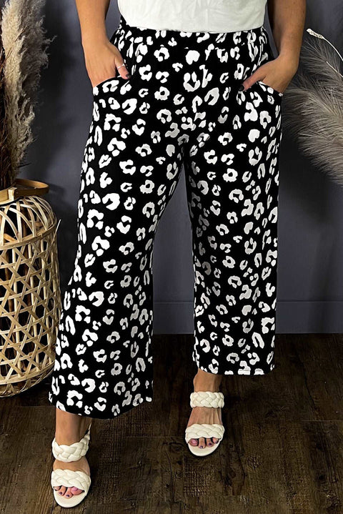 Leopard Leopard Print Wide Leg Pockets Plus Size Pants