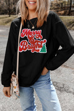 Black Merry & Bright Christmas Tree Pattern Corded Baggy Sweatshirt