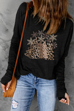 Black Christmas Tree Leopard Print Thumbhole Sleeve Top