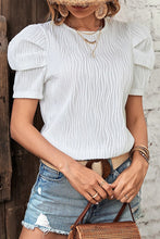 White Textured Short Puff Sleeve Tee