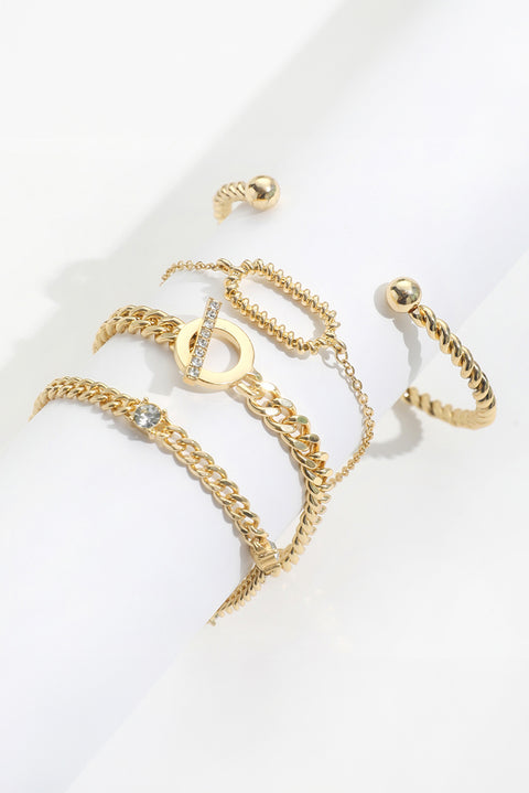 Gold Rhinestone Decor Twist Adjustable Chain Bracelets