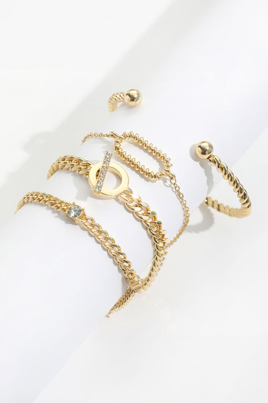 Gold Rhinestone Decor Twist Adjustable Chain Bracelets