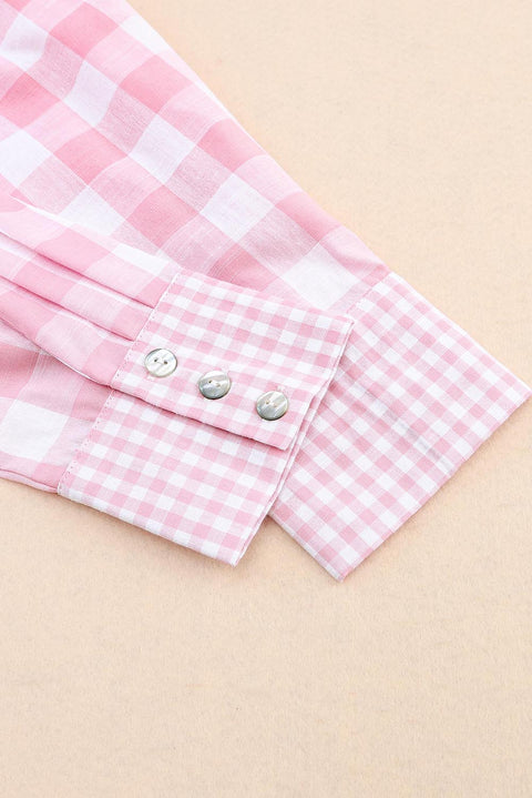 Pink Mix Checked Patchwork Long Sleeve Shirt