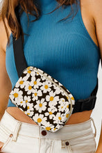 Black Daisy Printed Buckle Strap Crossbody Bag