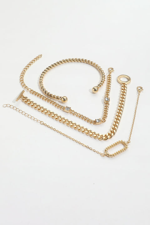 Gold Rhinestone Decor Twist Adjustable Chain Bracelets