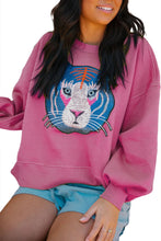 Sudadera casual con bordado de tigre rosa chic 