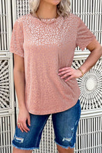 Pink Burnout Velvet Leopard Print Short Sleeve Top