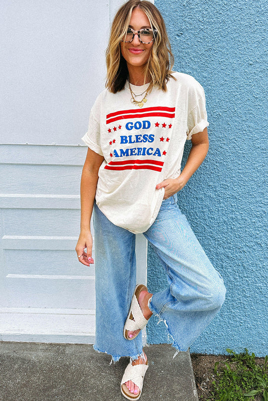 White GOD BLESS AMERICAN Star and Stripe Graphic Tee