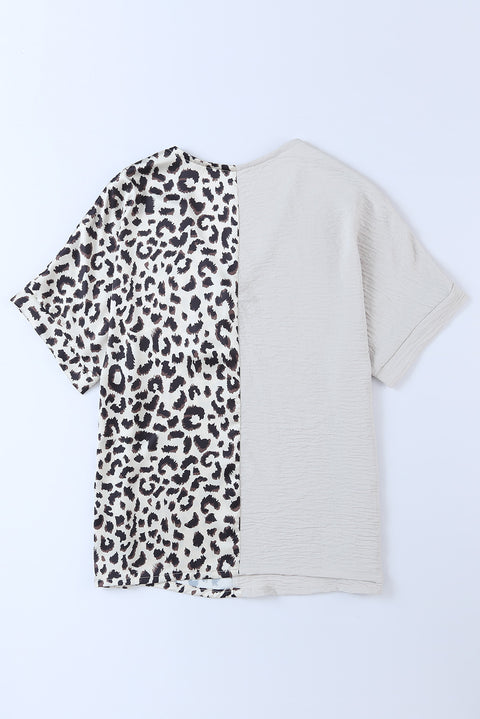 Blusa con bloques de color de leopardo en contraste