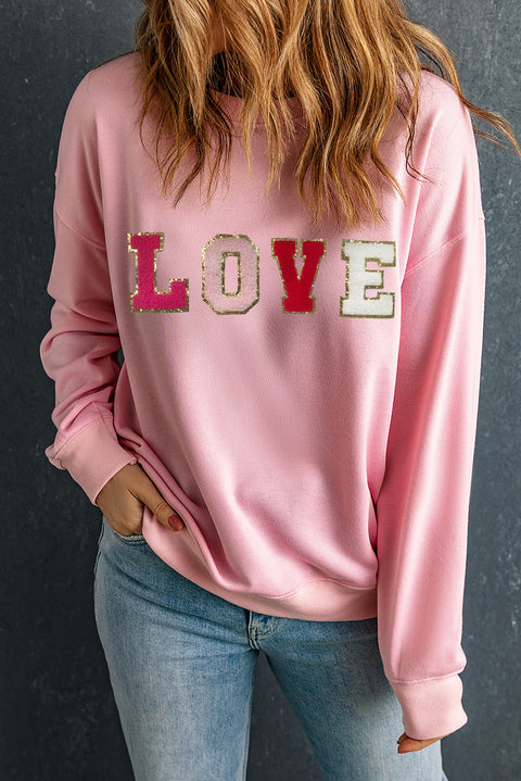 Pink Valentine LOVE Patch Sweatshirt