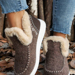 Coffee Suede Stitching Patchwork Plush Lined Anklet Boots